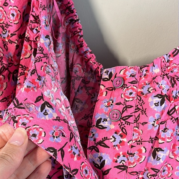 Free People James Smocked Floral Pink Blouse Size Large - Picture 14 of 16